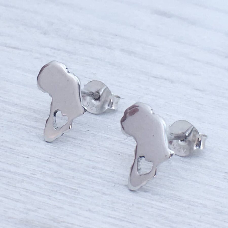 africa earrings silver heart