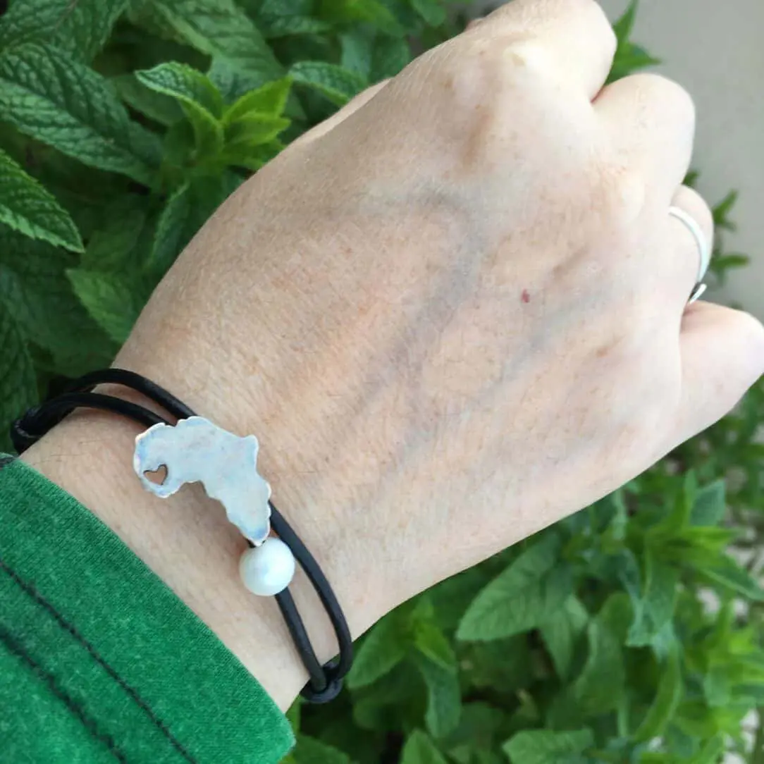 Africa Map Bracelet With Pearl
