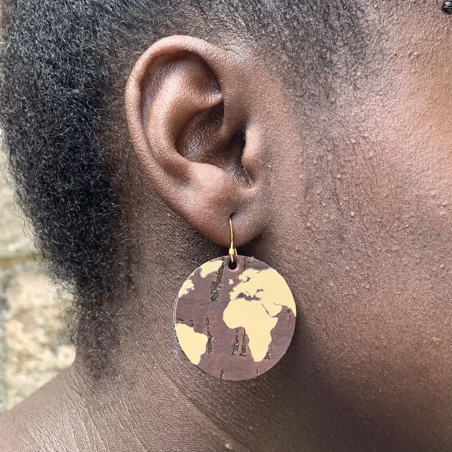 World Cork Earrings handmade in cork and silver