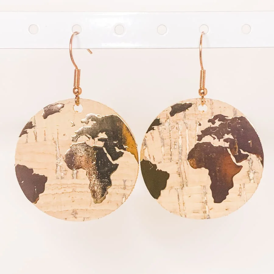 World Map Earrings Handmade With Cork By Africandreamland Jewelry