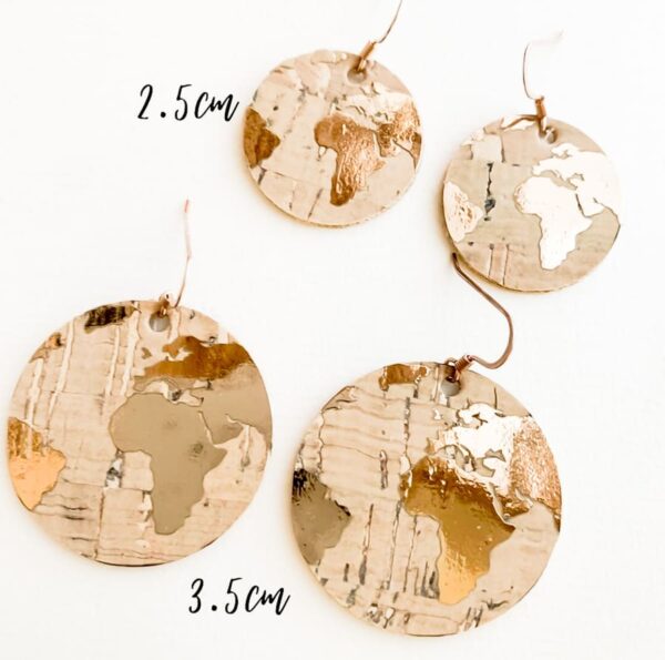 World Map Earrings Handmade With Cork By Africandreamland Jewelry Sizes