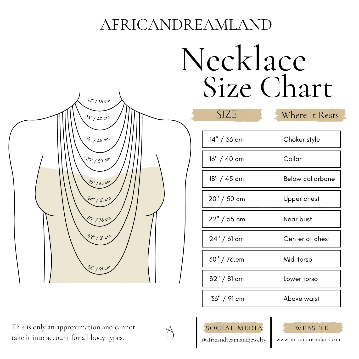 Necklace size chart africandreamland