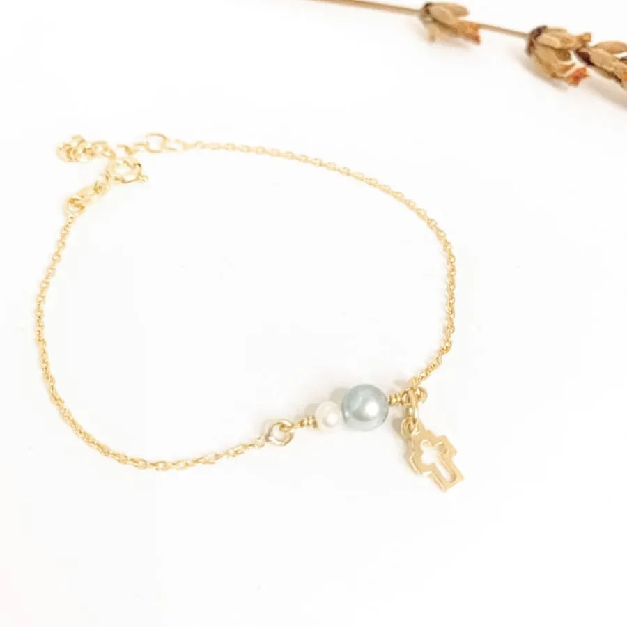 Cross Bracelet with Pearls