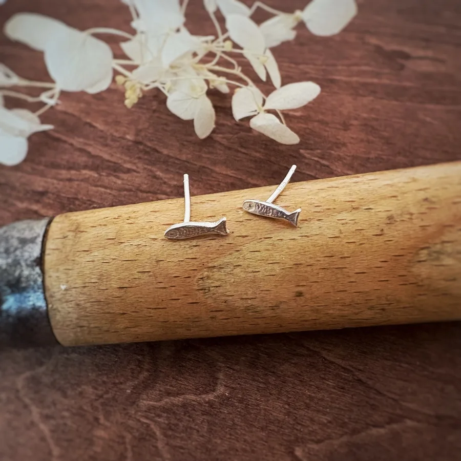 Tiny silver fish earrings Barcelona