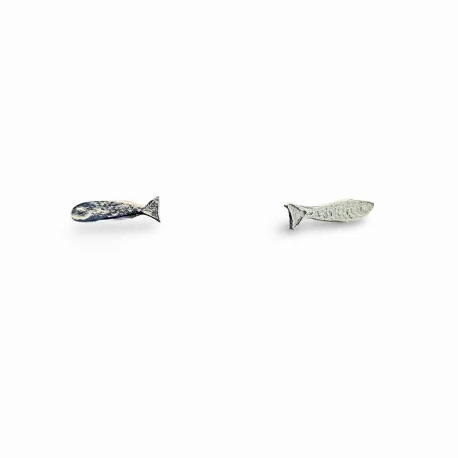 Tiny Silver Fish Earrings Made From 925 Sterling Silver. Handmade Near Barcelona. Minimalist, Lightweight, And Ocean-Inspired.