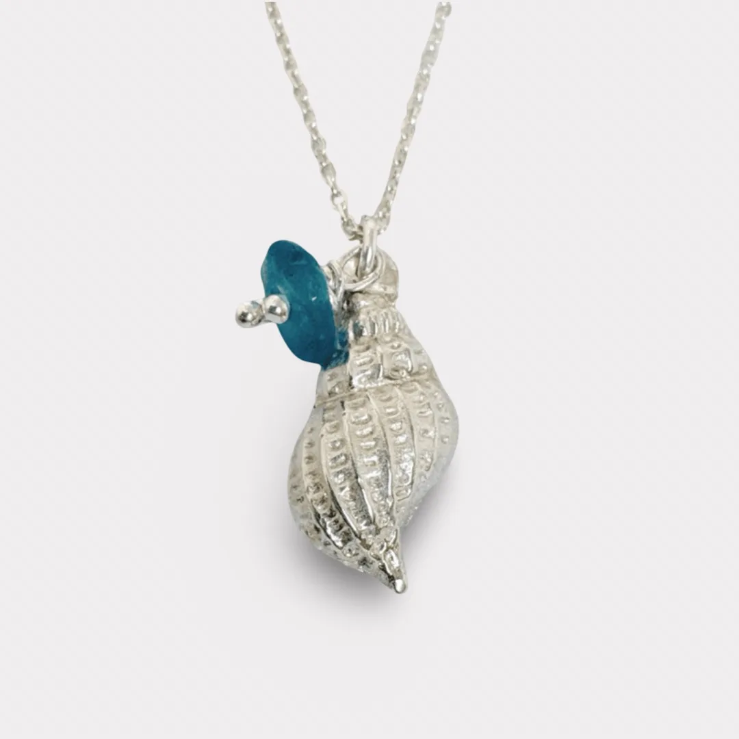 Collar Caracol De Mar Con Cristal Marino Azul 1 By Africandreamland Sea Shell Necklace With A Blue Sea Glass Africandreamland
