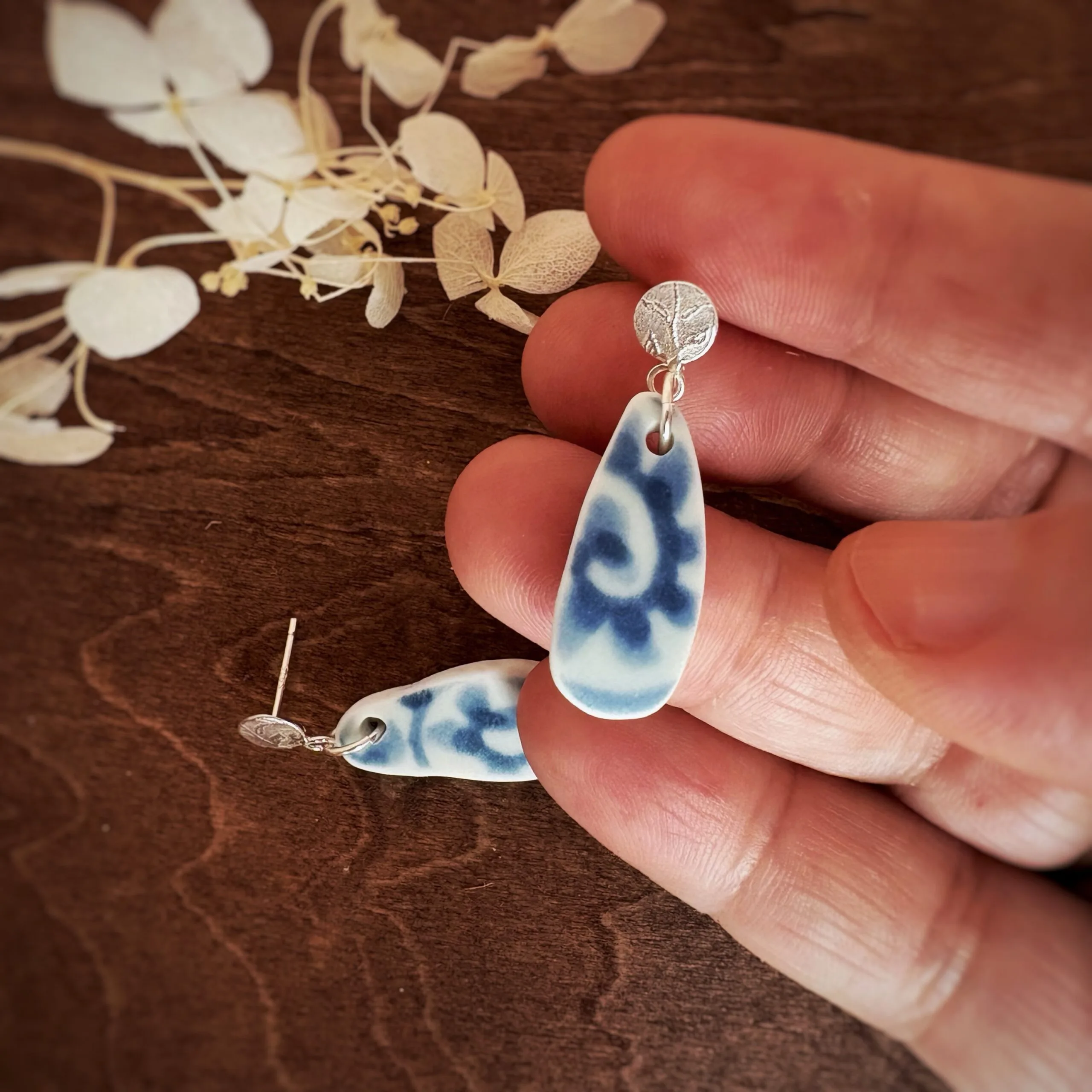 Blue Ceramic Drop Earrings - Image 3