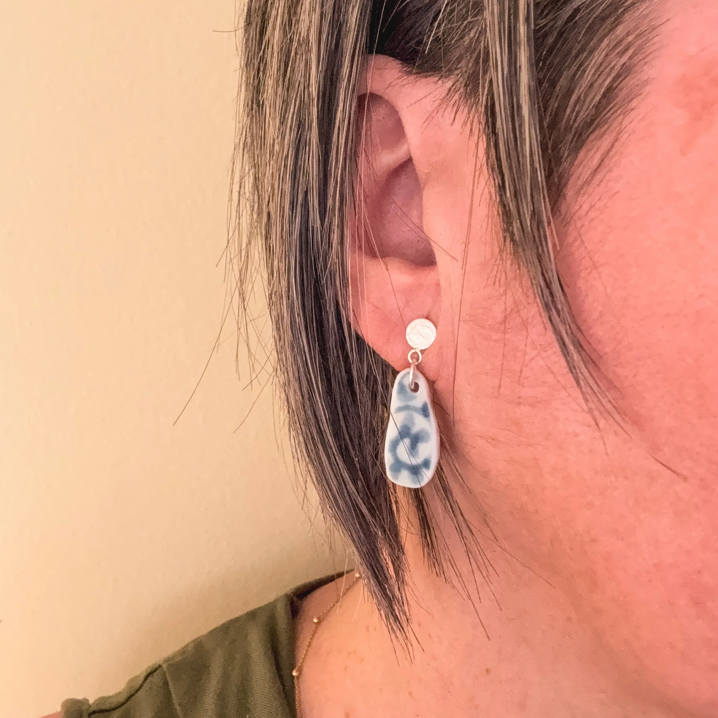 Blue Ceramic Drop Earrings - Image 2
