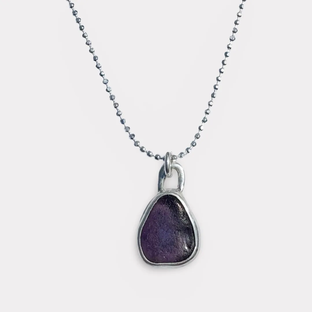 Collar Con Cristal Marino Lila 1 By Africandreamland Lilac Sea Glass Bezel Necklace