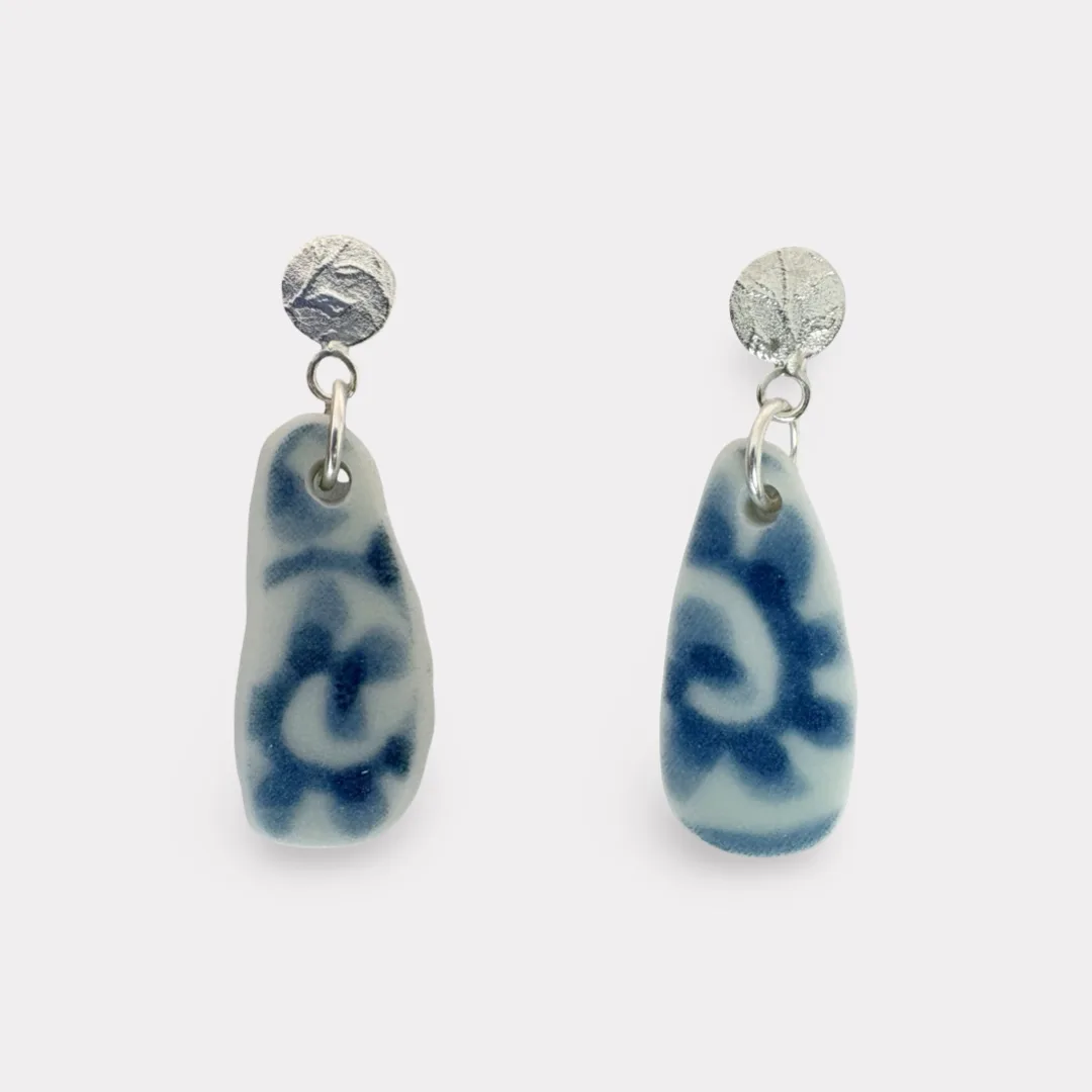 Blue Ceramic Drop Earrings – Handmade Eco-Friendly Elegance.
